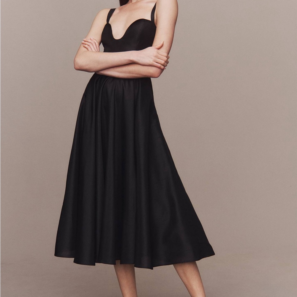 Hutch Sweetheart U-Neck Taffeta Black Midi Dress